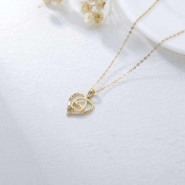 Collier avec pendentif en or 14K en forme de coeur avec mot gravé-4