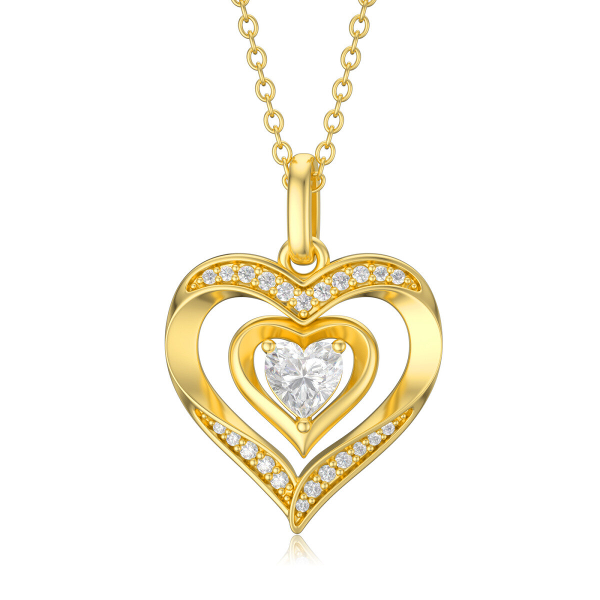 14K Gold Cubic Zirconia Heart Pendant Necklace-1