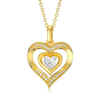 14K Gold Cubic Zirconia Heart Pendant Necklace-18