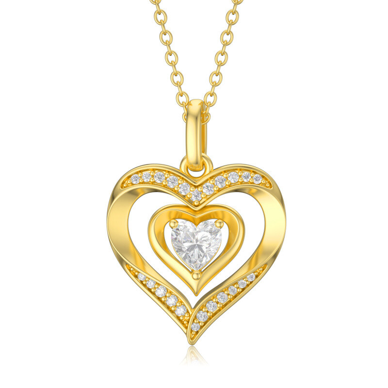 10K Gold Cubic Zirconia Heart Pendant Necklace-42