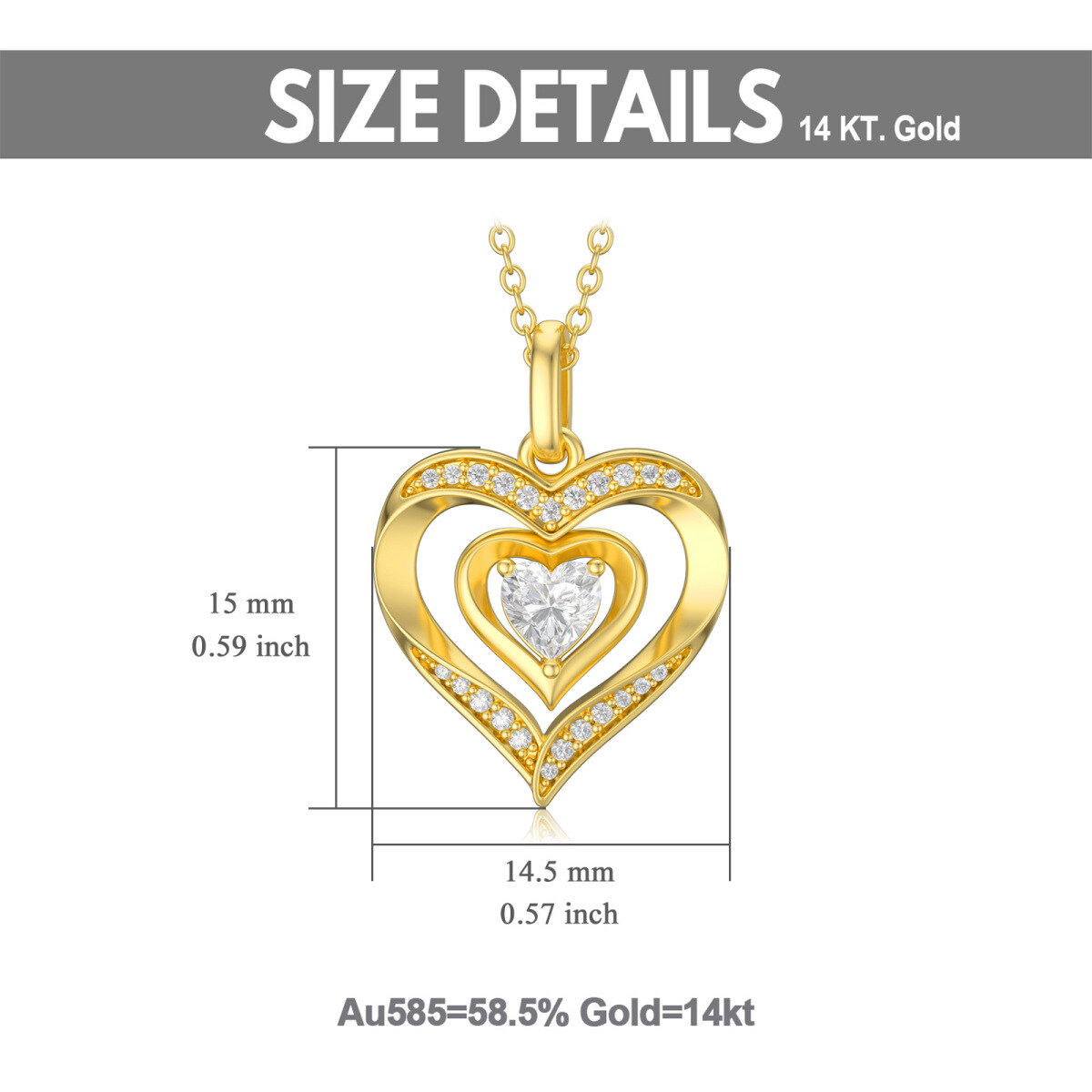 14K Gold Cubic Zirconia Heart Pendant Necklace-5