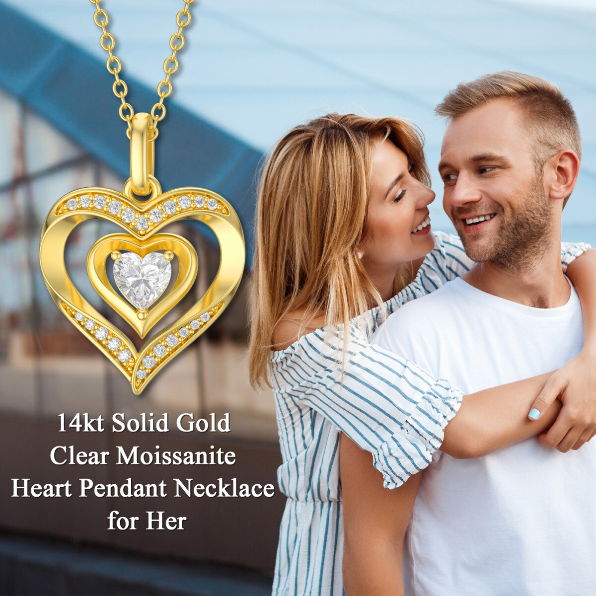 14K Gold Cubic Zirconia Heart Pendant Necklace-6