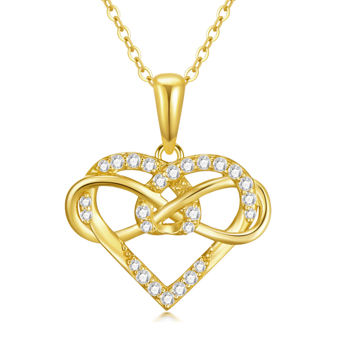 14K Gold Cubic Zirconia Heart Pendant Necklace-1