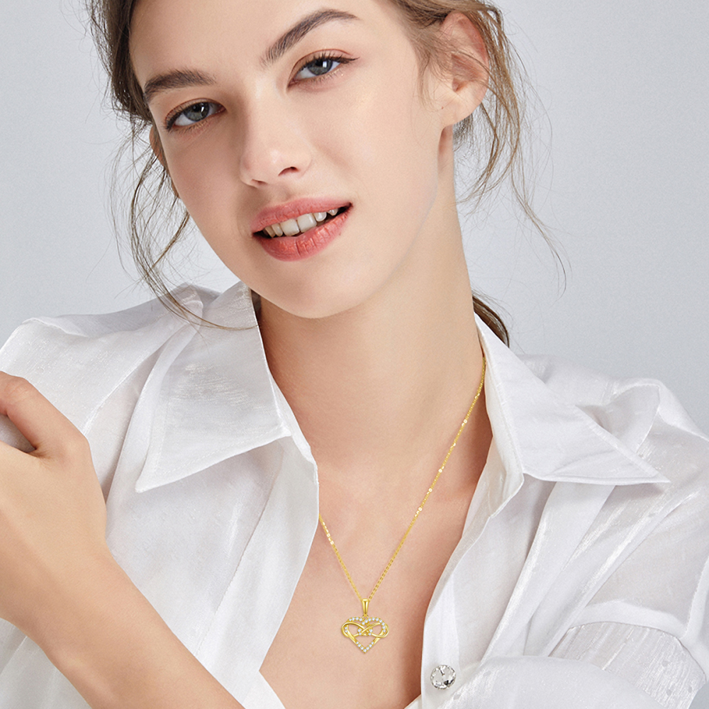 10K Gold Cubic Zirconia Heart Pendant Necklace-2