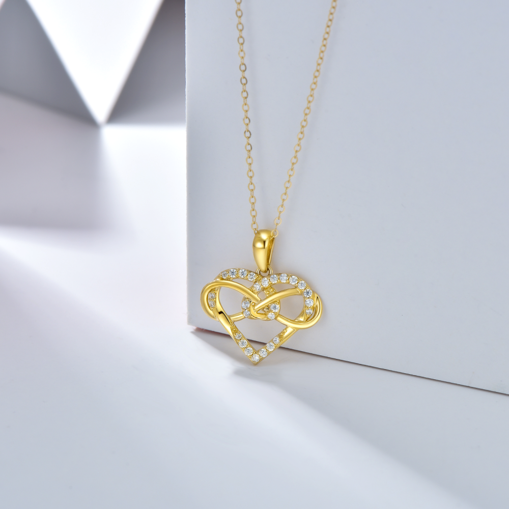 10K Gold Cubic Zirconia Heart Pendant Necklace-3