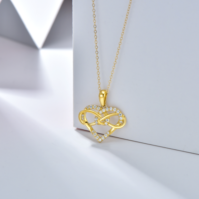 14K Gold Cubic Zirconia Heart Pendant Necklace-3