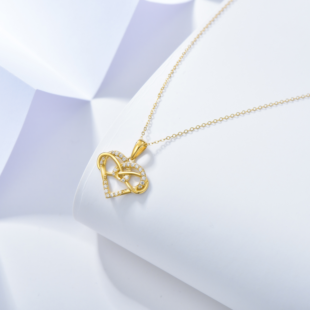 10K Gold Cubic Zirconia Heart Pendant Necklace-4