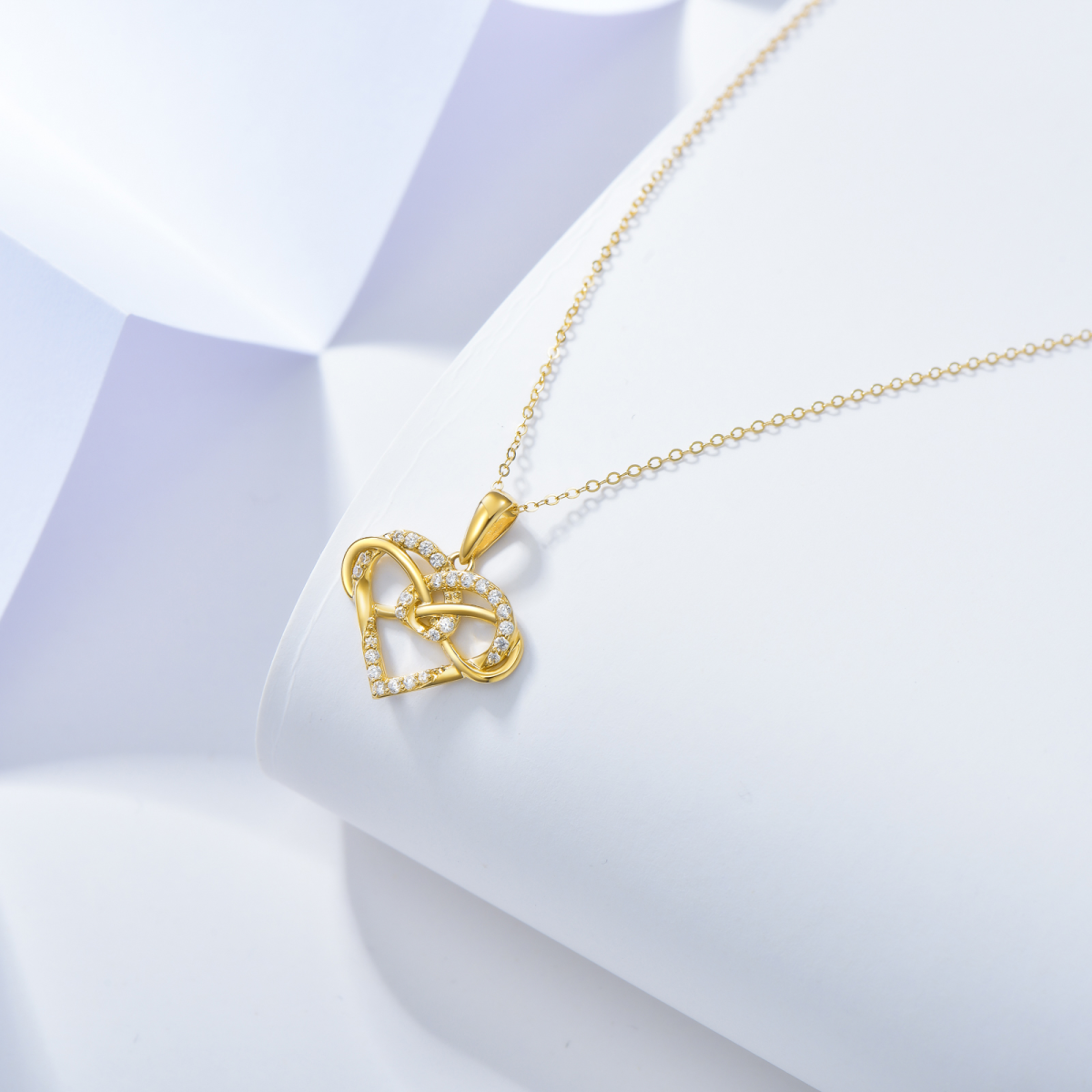 14K Gold Cubic Zirconia Heart Pendant Necklace-4