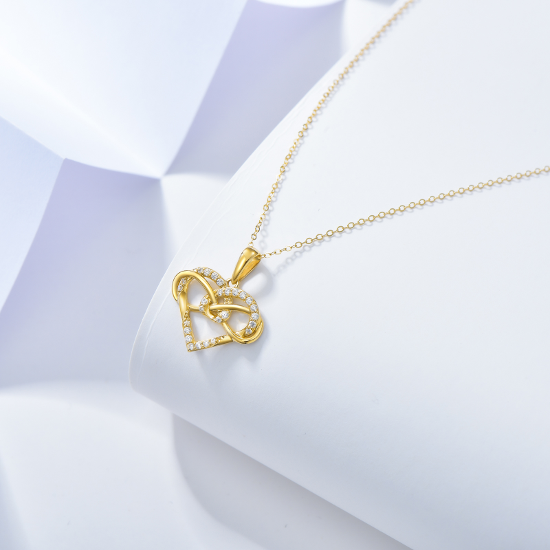 14K Gold Cubic Zirconia Heart Pendant Necklace-4