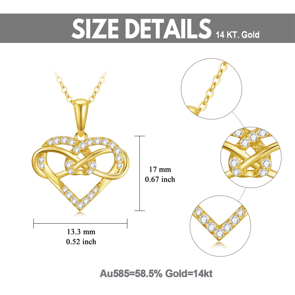 10K Gold Cubic Zirconia Heart Pendant Necklace-5