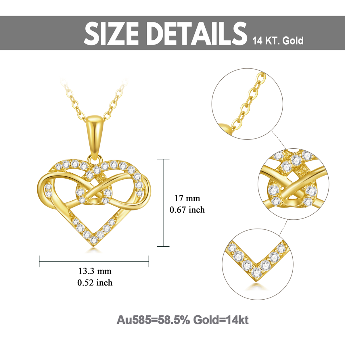 14K Gold Cubic Zirconia Heart Pendant Necklace-5