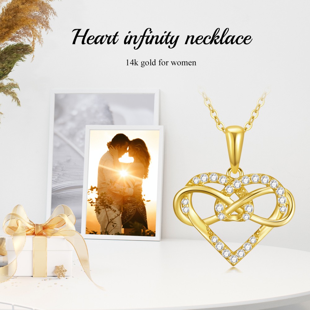 10K Gold Cubic Zirconia Heart Pendant Necklace-6