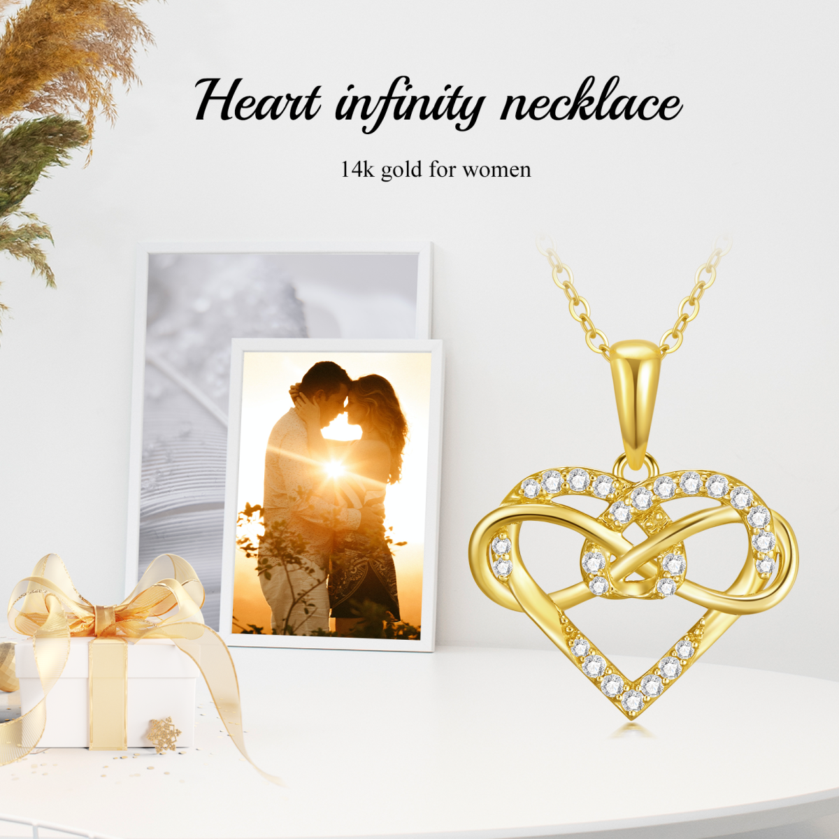 14K Gold Cubic Zirconia Heart Pendant Necklace-6