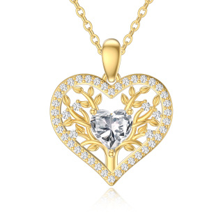 10K Gold Cubic Zirconia Heart Pendant Necklace-9