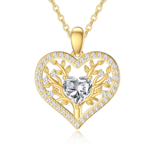 14K Gold Cubic Zirconia Heart Pendant Necklace