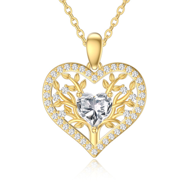 14K Gold Cubic Zirconia Heart Pendant Necklace-1