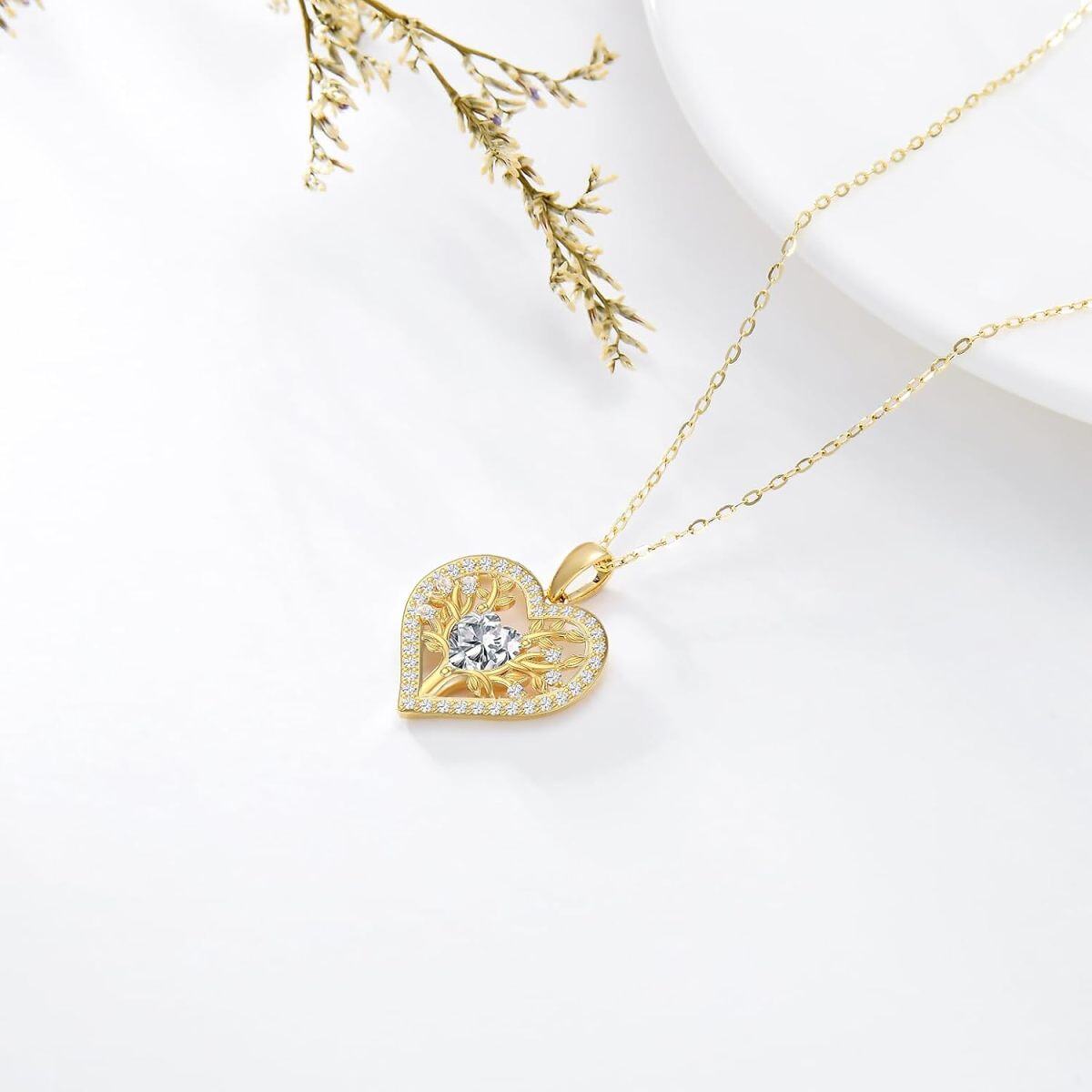 14K Gold Cubic Zirconia Heart Pendant Necklace-3