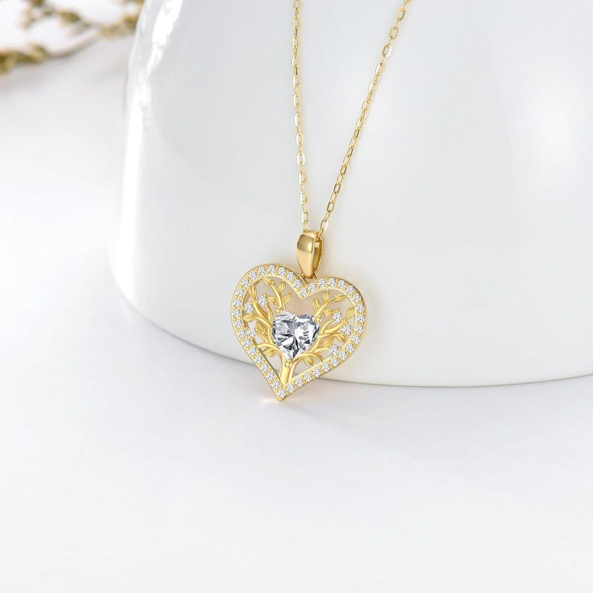 14K Gold Cubic Zirconia Heart Pendant Necklace-4