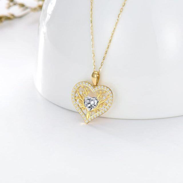 Collana con ciondolo a forma di cuore in zirconia cubica in oro 14K-4