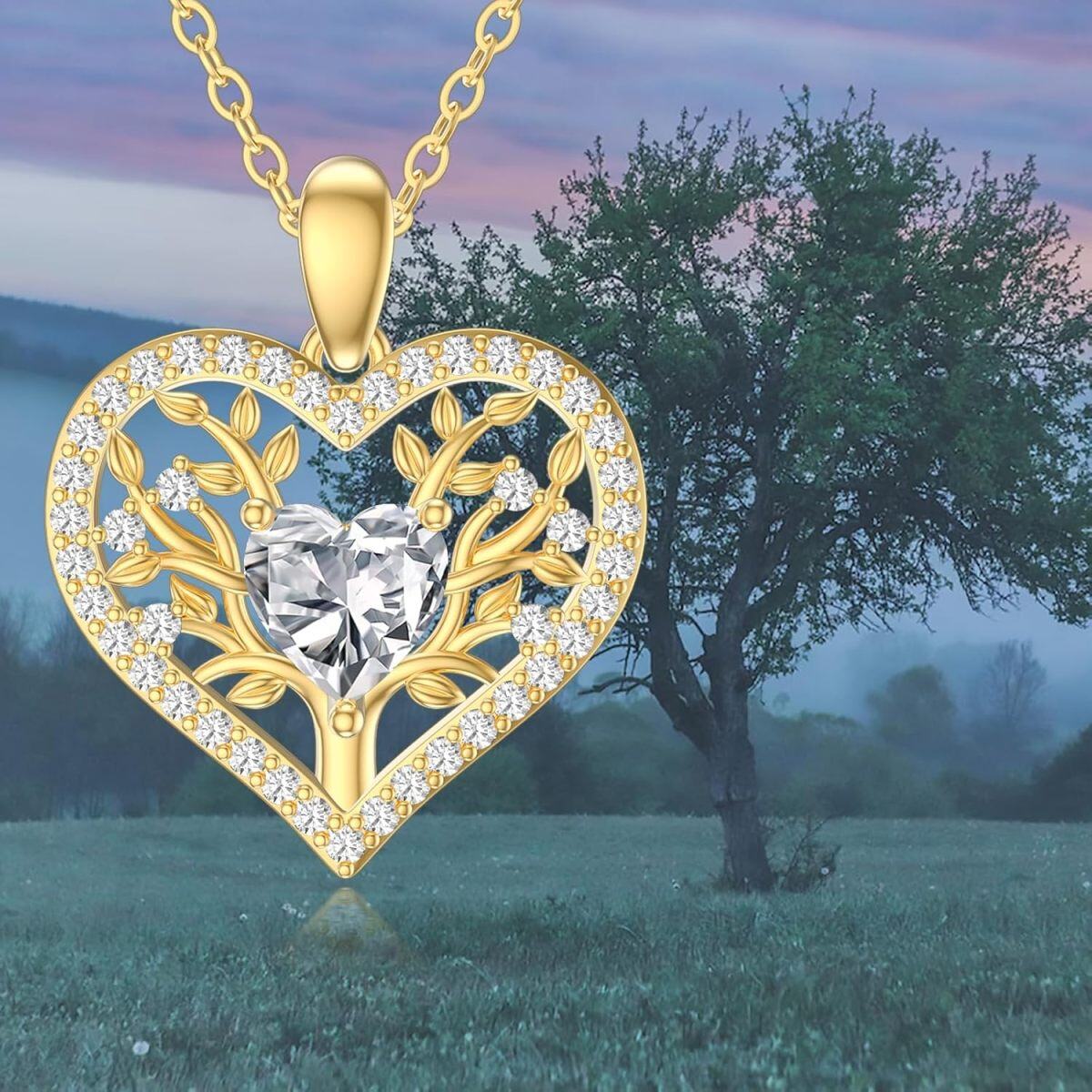 14K Gold Cubic Zirconia Heart Pendant Necklace-5