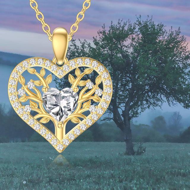 Collana con ciondolo a forma di cuore in zirconia cubica in oro 14K-5