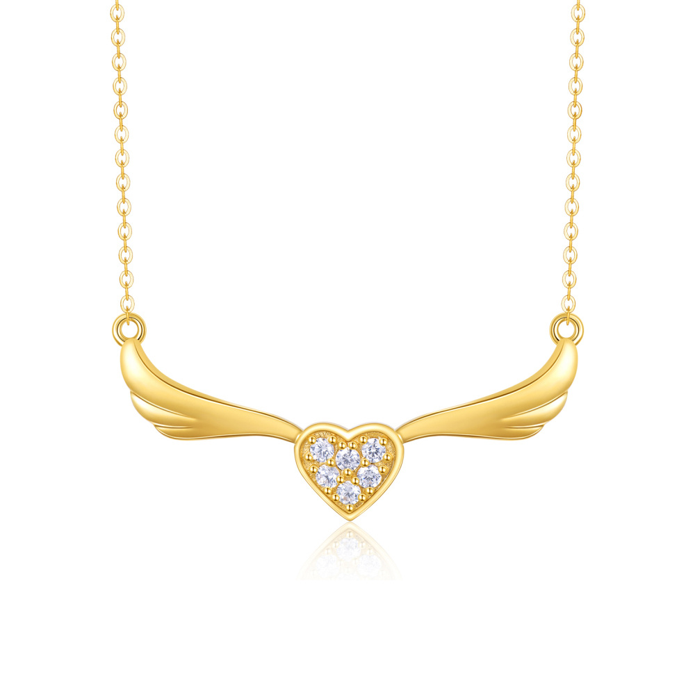 10K Gold Cubic Zirconia Heart Pendant Necklace-1