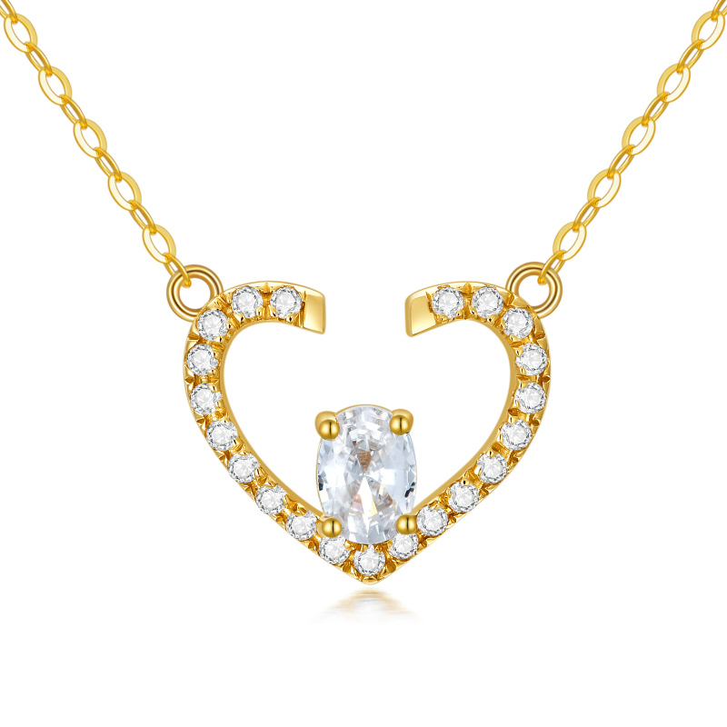 18K Gold Cubic Zirconia Heart Pendant Necklace-1