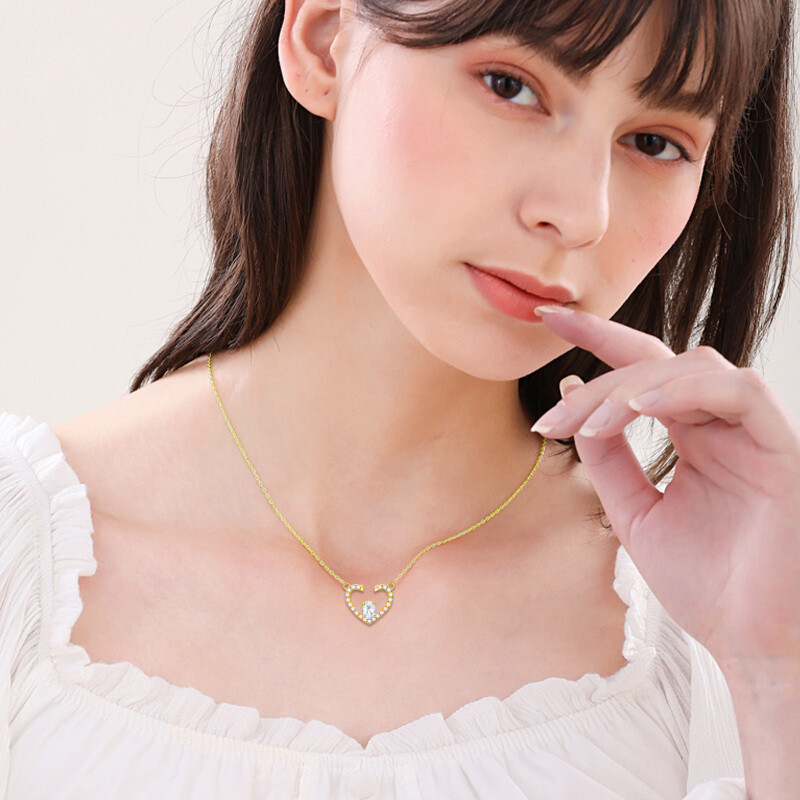 18K Gold Cubic Zirconia Heart Pendant Necklace-2