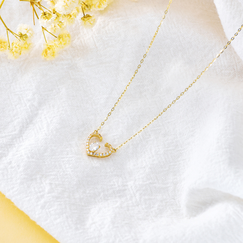 18K Gold Cubic Zirconia Heart Pendant Necklace-4