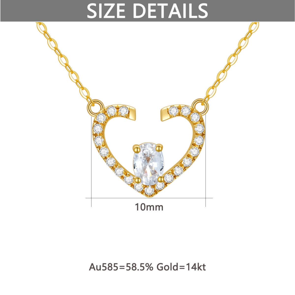 14K Gold Cubic Zirkonia Herz-Anhänger Halskette-5