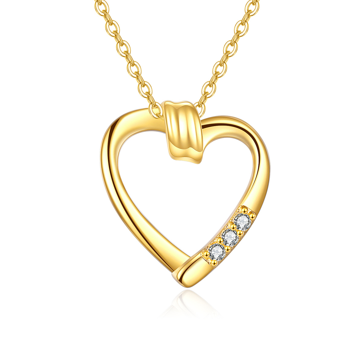 Collier à pendentif cœur en or 14K à zircon cubique-1