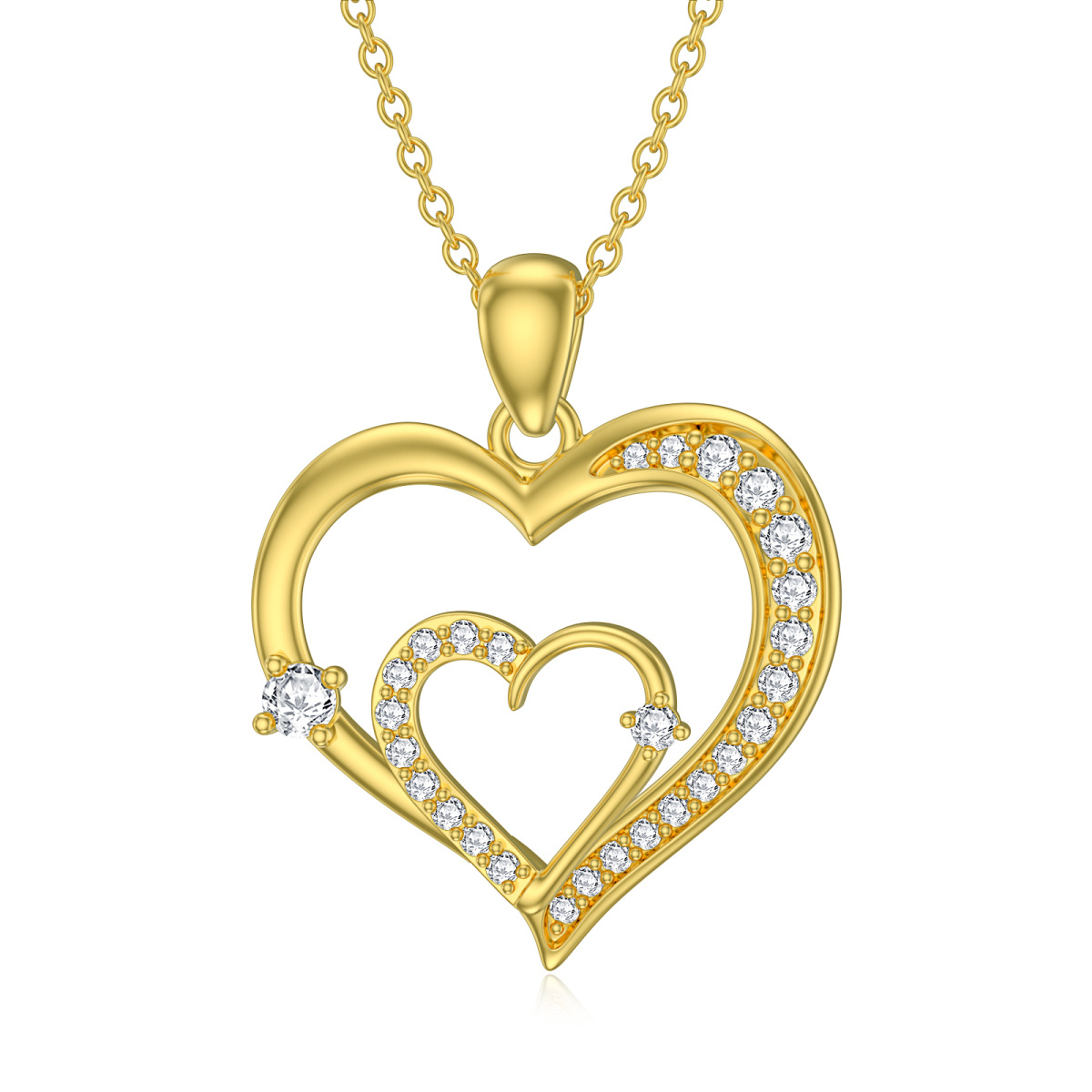 14K Gold Cubic Zirconia Heart Pendant Necklace-1