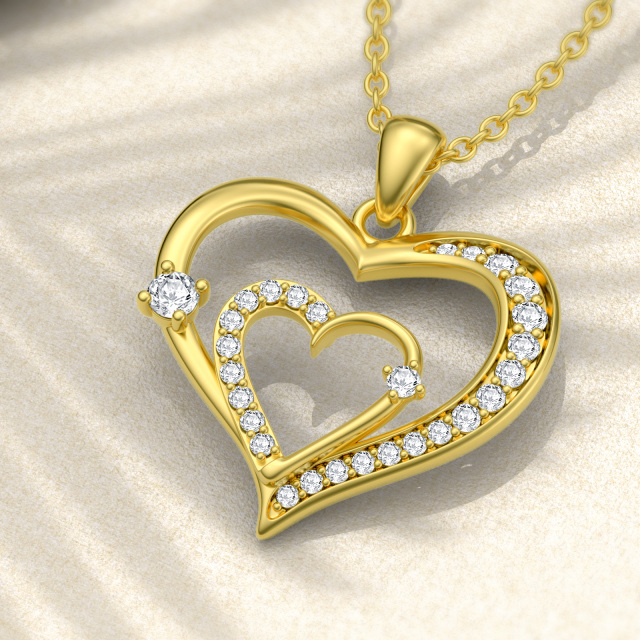 Collana con ciondolo a forma di cuore in zirconia cubica in oro 14K-3