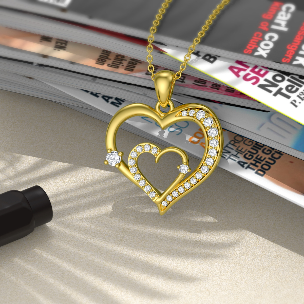 14K Gold Cubic Zirconia Heart Pendant Necklace-5