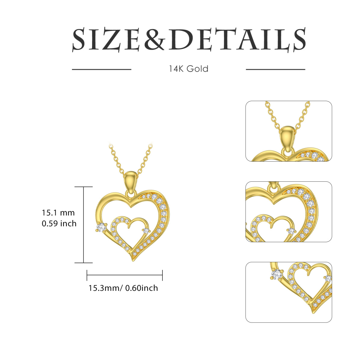 14K Gold Cubic Zirconia Heart Pendant Necklace-6