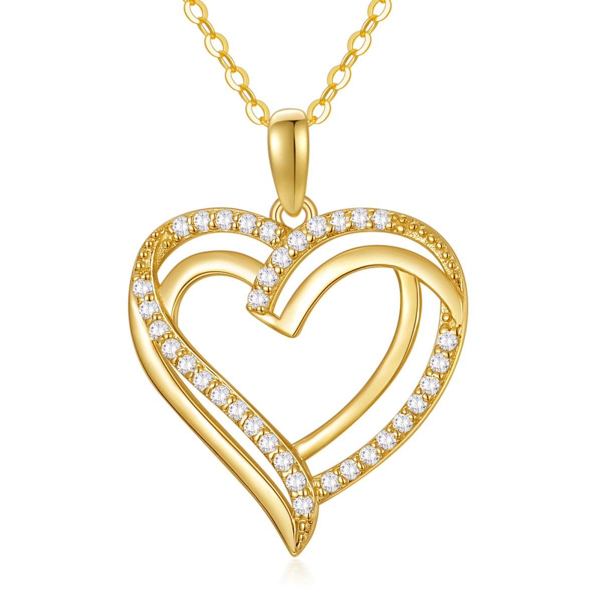 14K Gold Cubic Zirconia Heart Pendant Necklace-1