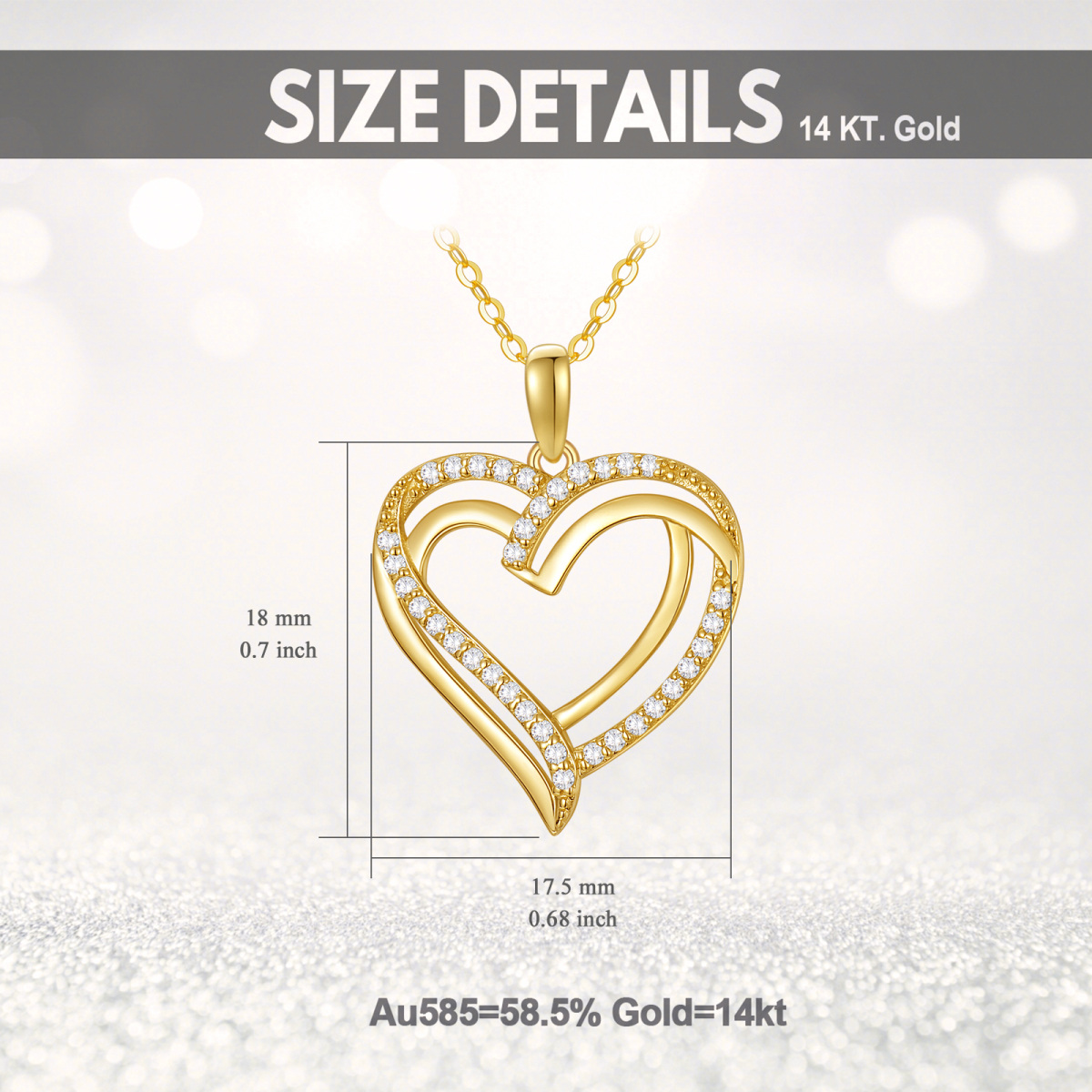 10K Gold Cubic Zirconia Heart Pendant Necklace-5