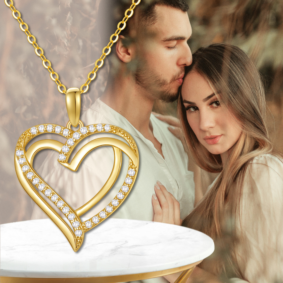 Collana con ciondolo a forma di cuore in oro 18K con zirconia cubica-6