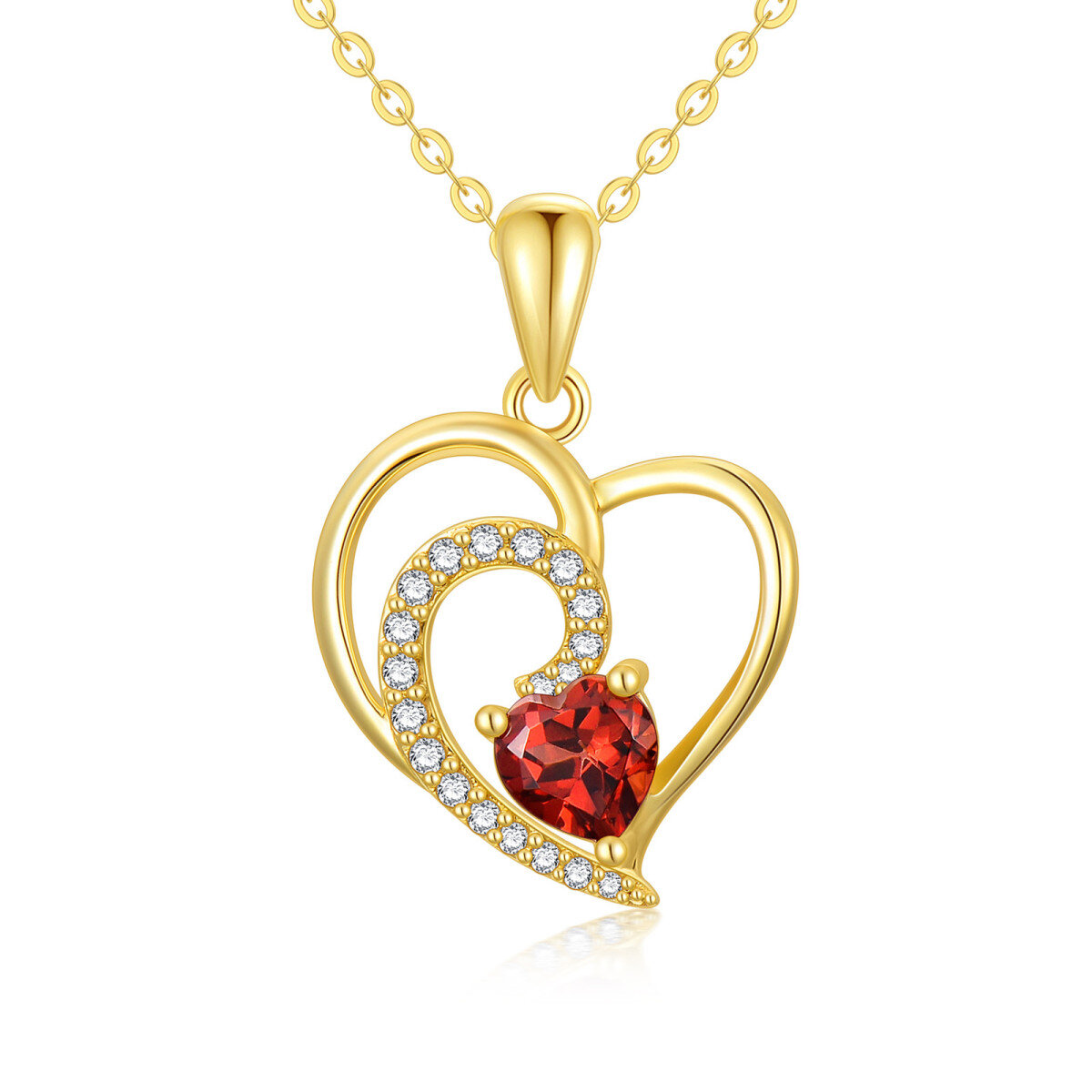 Collana con ciondolo a forma di cuore in oro 14K con zirconia cubica-1