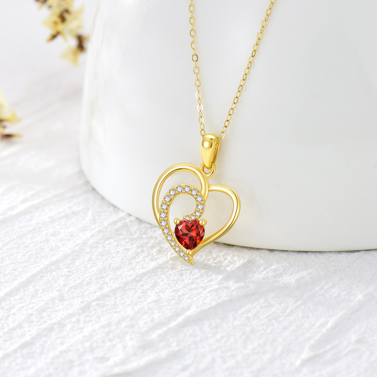 Collana con ciondolo a forma di cuore in oro 14K con zirconia cubica-3