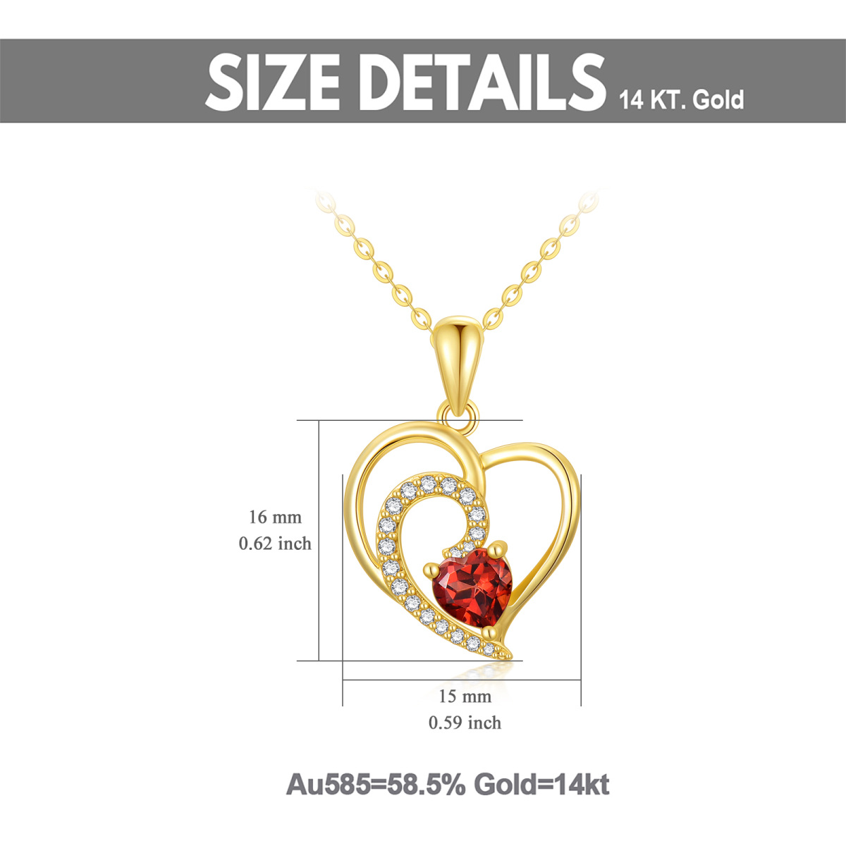 Collana con ciondolo a forma di cuore in oro 14K con zirconia cubica-5