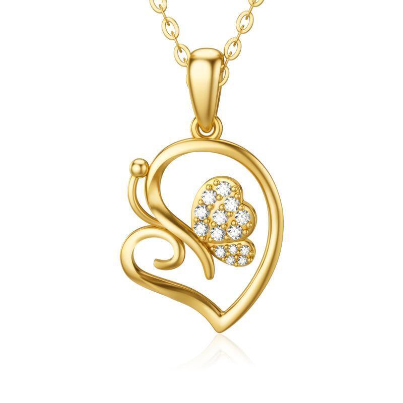 10K Gold Cubic Zirconia Heart Pendant Necklace-1