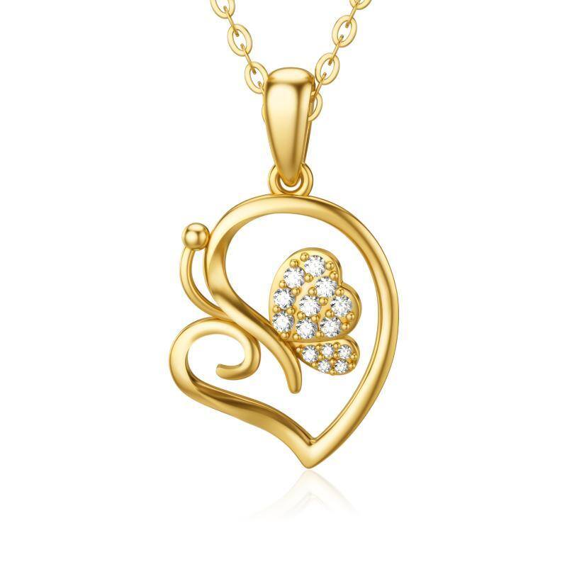 Collier à pendentif cœur en or 14K à zircon cubique-1