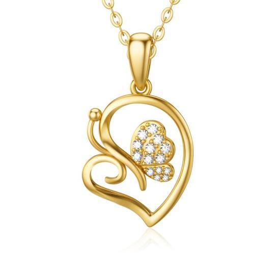 Collana con ciondolo a forma di cuore con zirconi in oro 14K