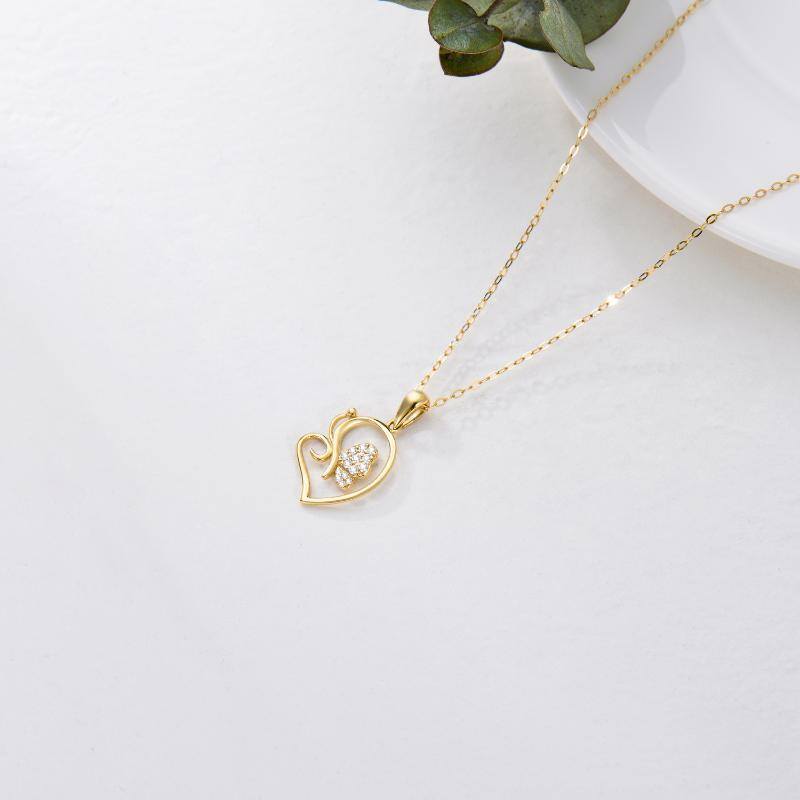 10K Gold Cubic Zirconia Heart Pendant Necklace-4