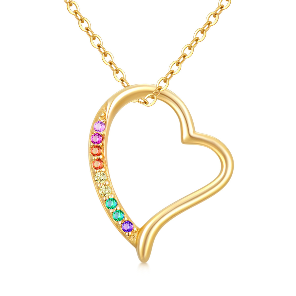 Collana con ciondolo a forma di cuore in oro 14K con zirconia cubica-1