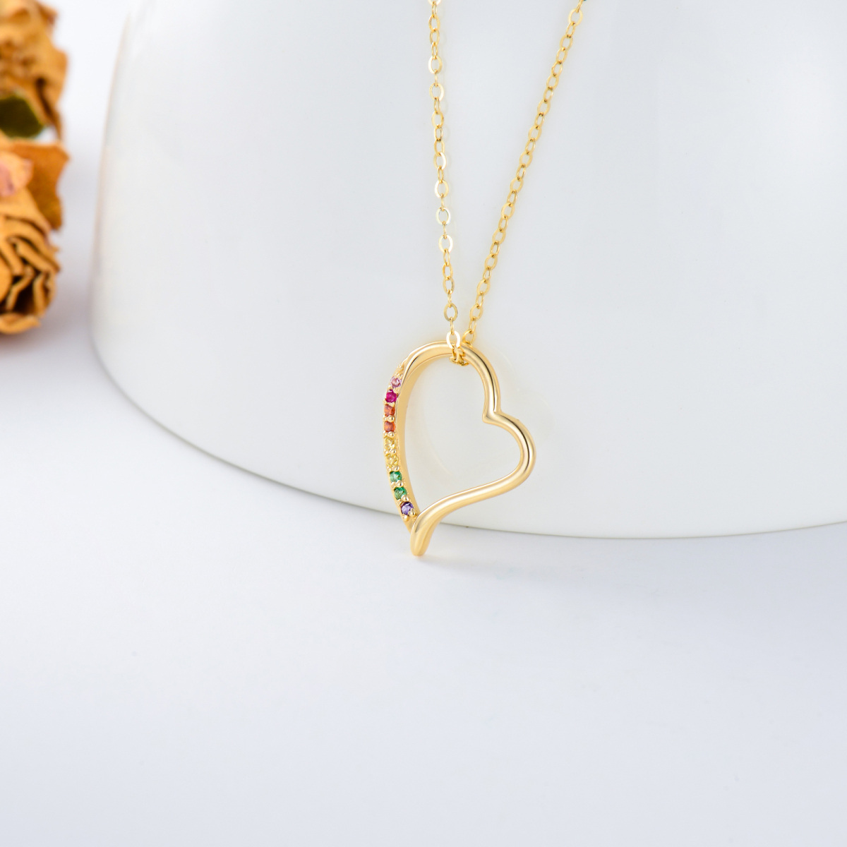 Collana con ciondolo a forma di cuore in oro 14K con zirconia cubica-3