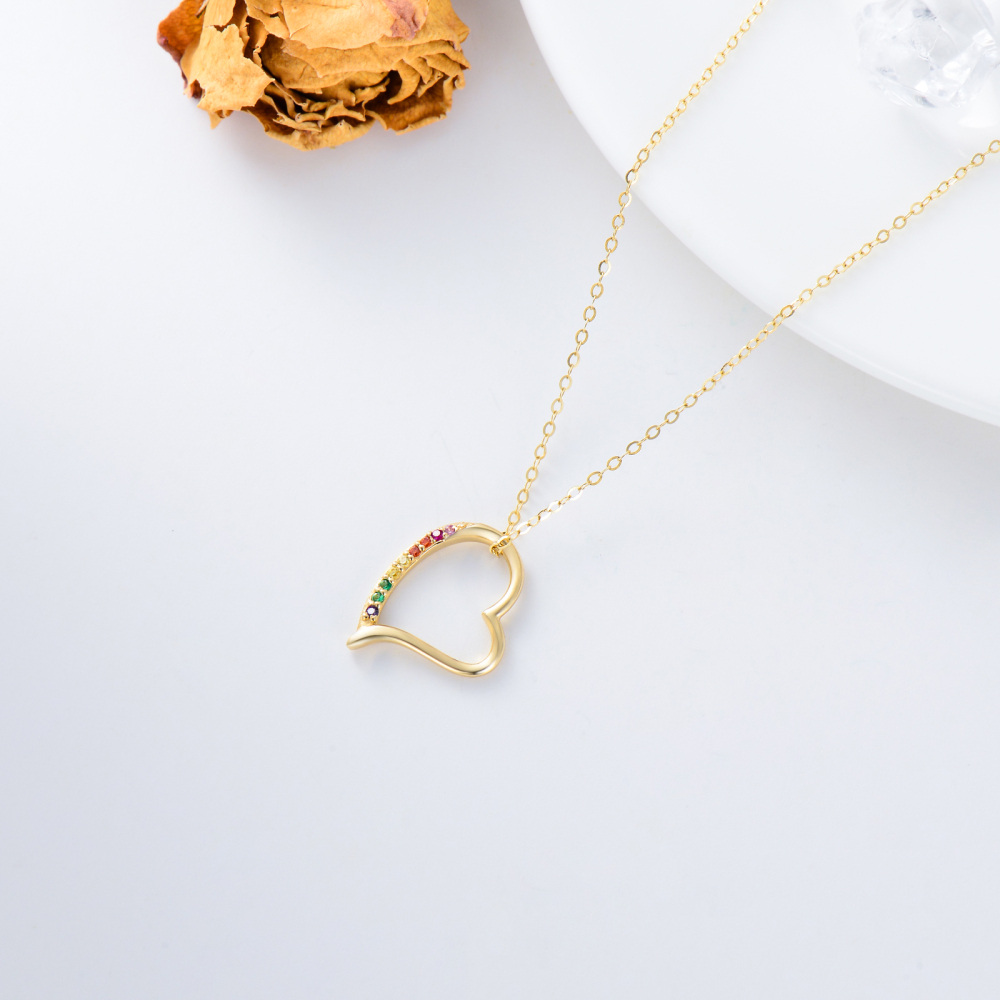 10K Gold Cubic Zirconia Heart Pendant Necklace-4