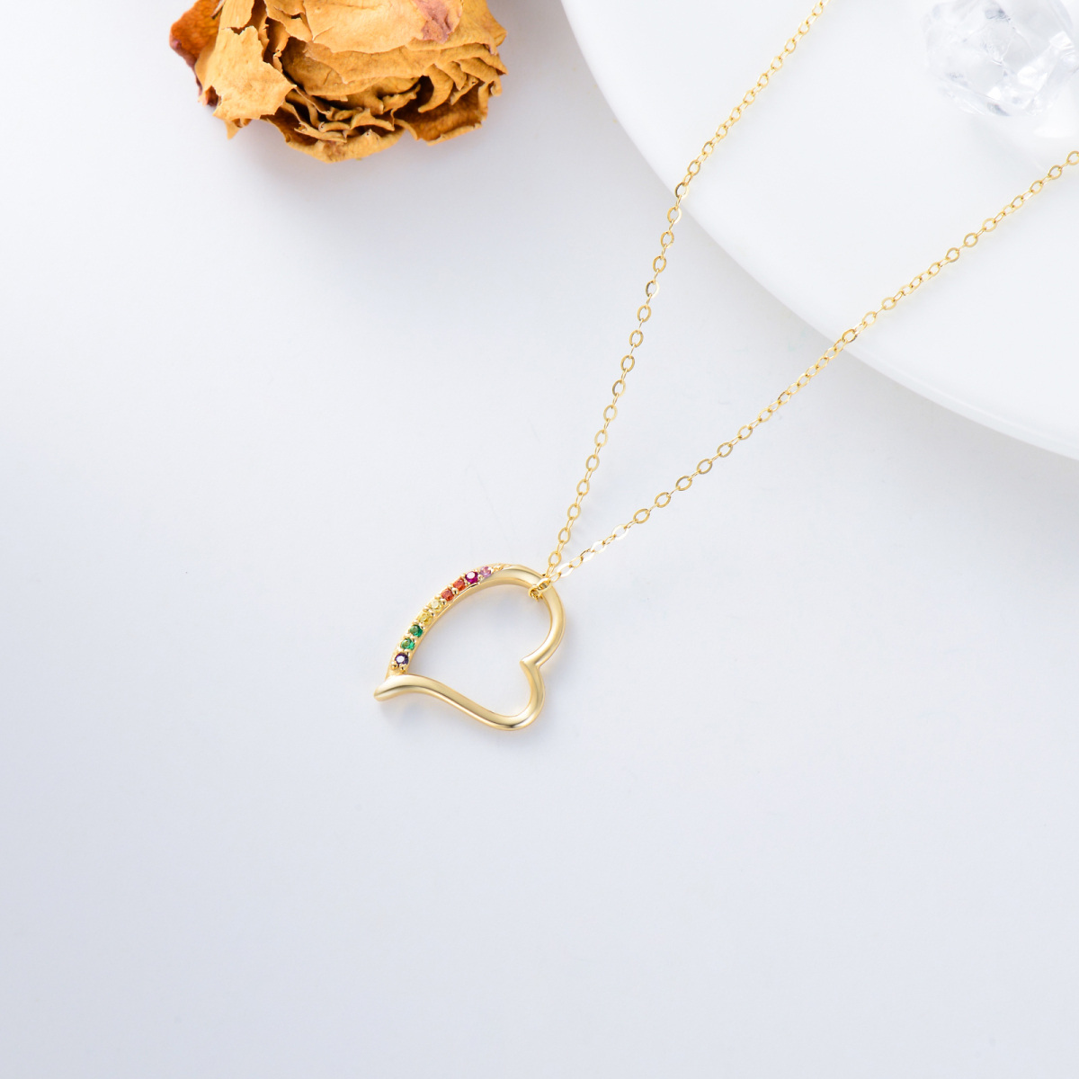 Collana con ciondolo a forma di cuore in oro 14K con zirconia cubica-4