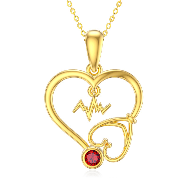 Collana con ciondolo a forma di cuore in zirconia cubica in oro 14K-1